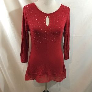 Belldini red 3/4 sleeve tunic with silver studs, womens small, NWT, armpit to ar